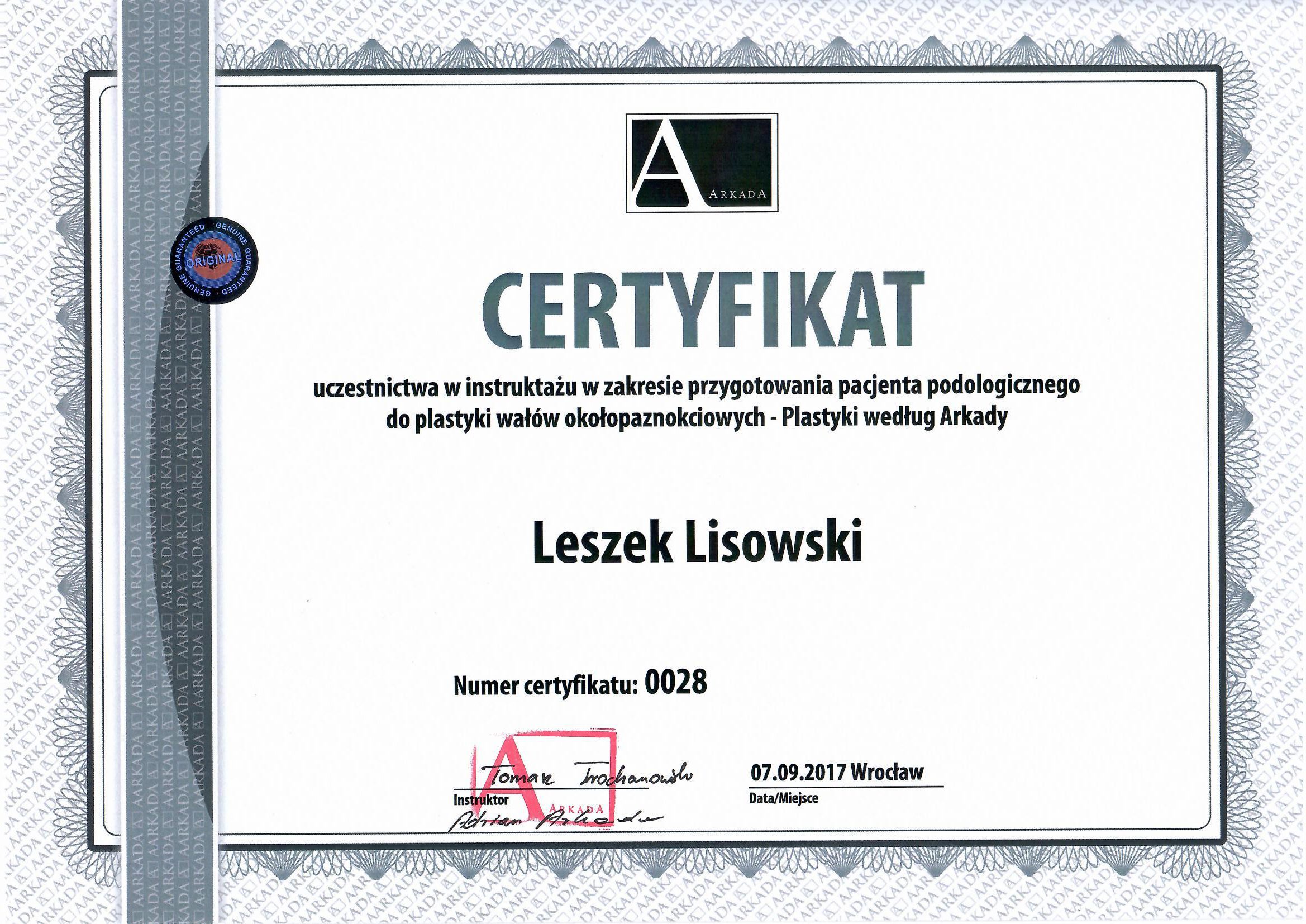 Certyfikat szkolenia podologicznego
