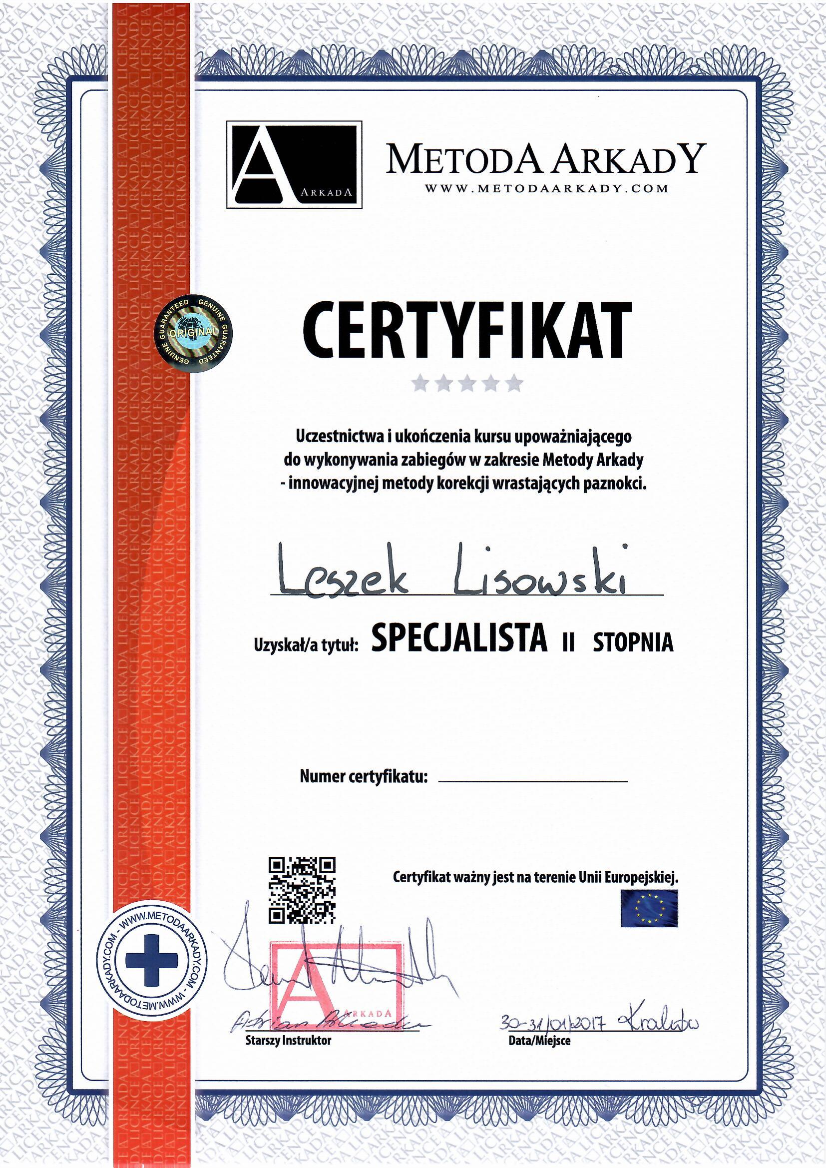 Dyplom szkolenia podologicznego