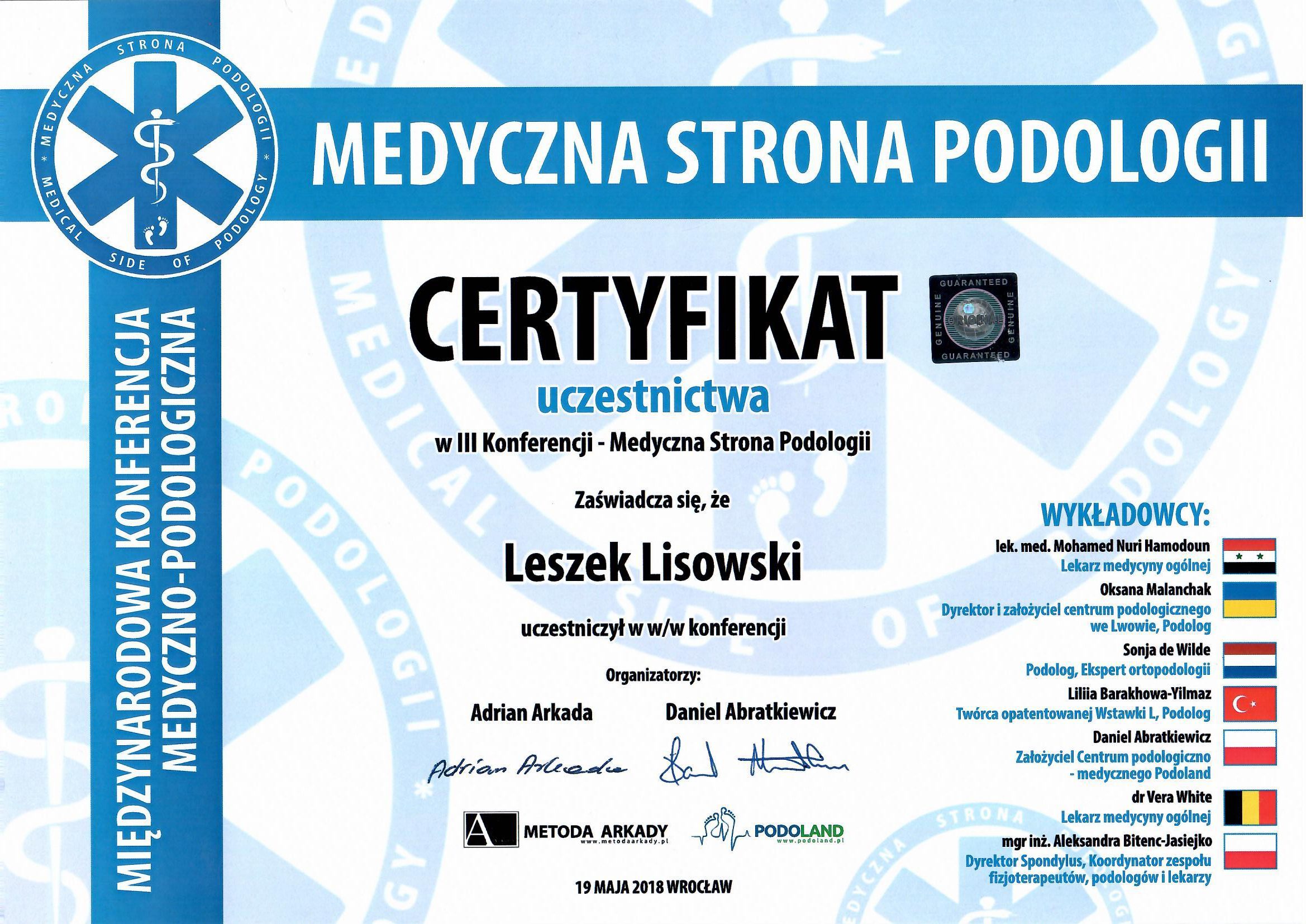 Certyfikat kwalifikacji podologicznych