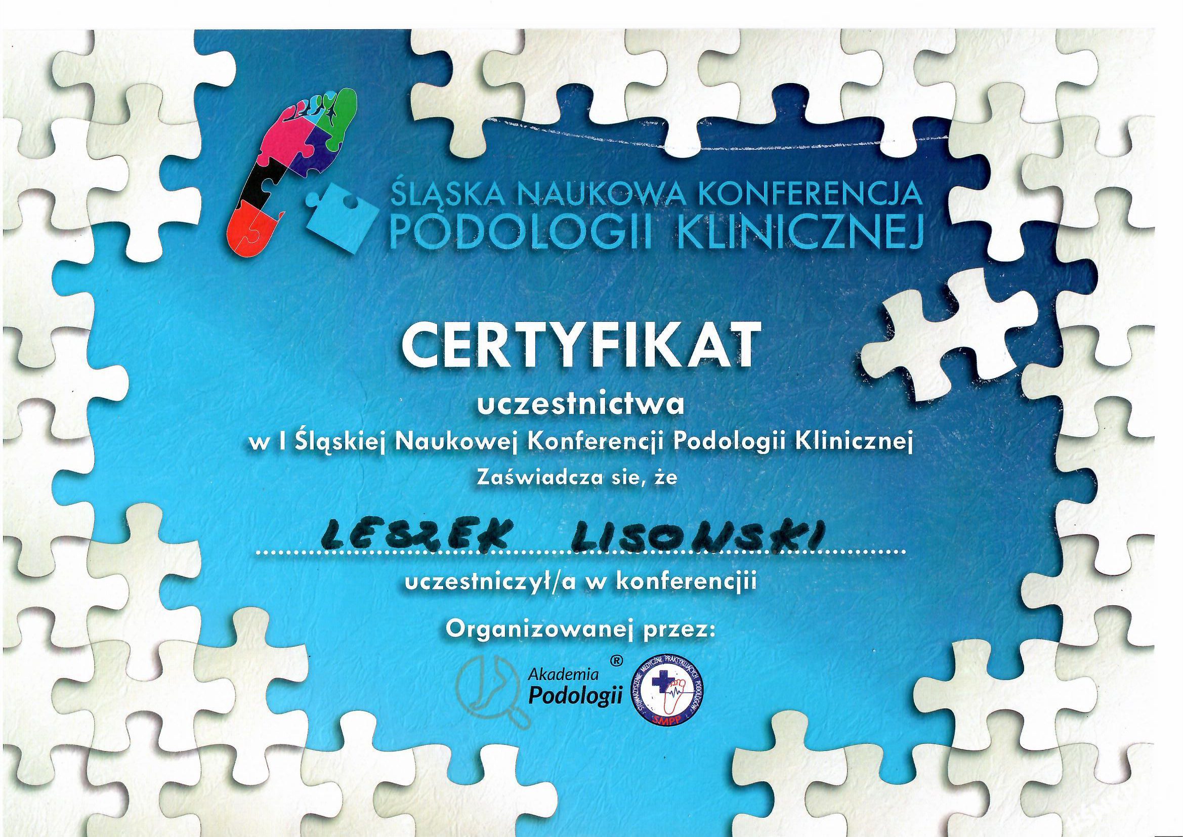 Certyfikat szkolenia podologicznego